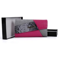 Patchwork Snakeskin Hasp Fashion Wallet - Fuchsia