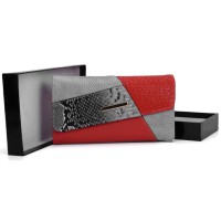Patchwork Snakeskin Hasp Fashion Wallet - Red