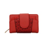 Compact Patchwork Rugged Wallet - Red