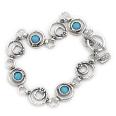 AVIV SILVER - Stunning Handmade Round Opal Stones Bracelet