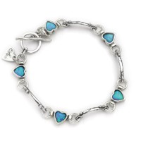 AVIV SILVER - Beautiful Handmade Opal Hearts Links Bracelet