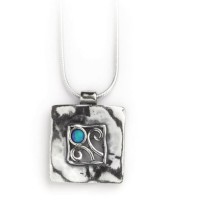 AVIV SILVER - 925 Silver Square Pendant Necklace with Opal Stone