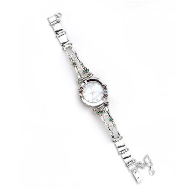 AVIV SILVER - Beautiful Round Face Watch with Swirls & Little Opals