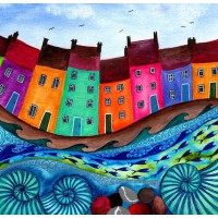 Bridget Wilkinson - Bobbing Along - Colourful Coastal Art Card