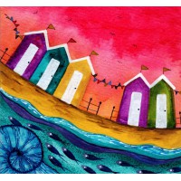 Bridget Wilkinson - Pink Skies - Colourful Coastal Art Card