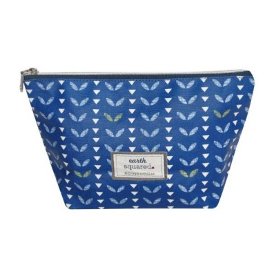 Earth Squared Navy Leaf Oil Cloth Make-Up Bag - Large