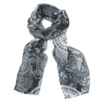 Soft Black Intricate Print Scarf 