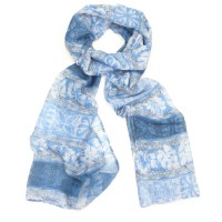 Blue Patterned & Striped Scarf