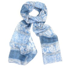 Blue Patterned & Striped Scarf