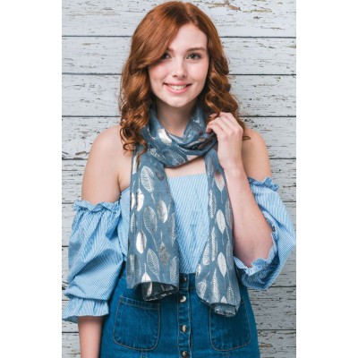 Foil Leaf Grey-Blue Scarf