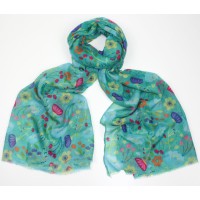 Naomi Turquoise Floral Printed Scarf