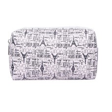 Small Beige Eiffel Tower Print Cosmetic Bag