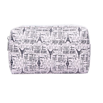 Small Beige Eiffel Tower Print Cosmetic Bag