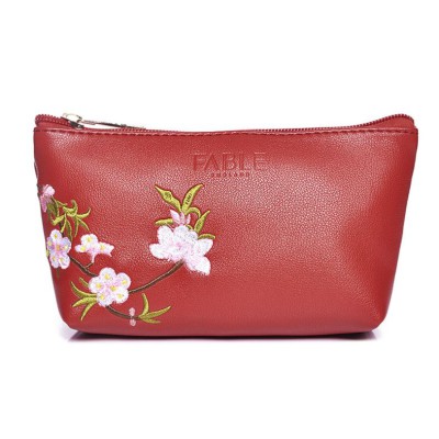 Red Blossom Embroidered Make-Up Bag