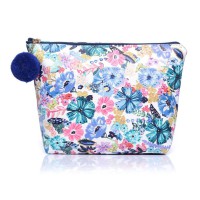 Medium Blue Floral Leatherette Make-Up Bag