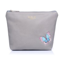 Grey Embroidered Butterfly Make-Up Bag