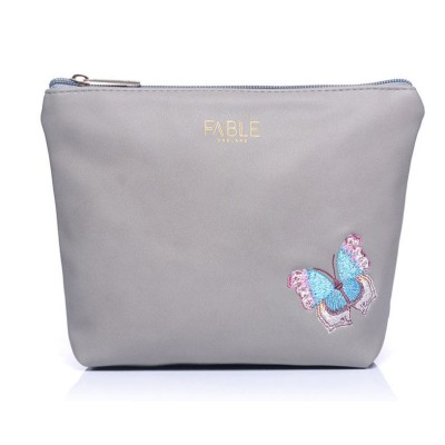 Grey Embroidered Butterfly Make-Up Bag