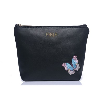 Black Embroidered Butterfly Make-Up Bag 