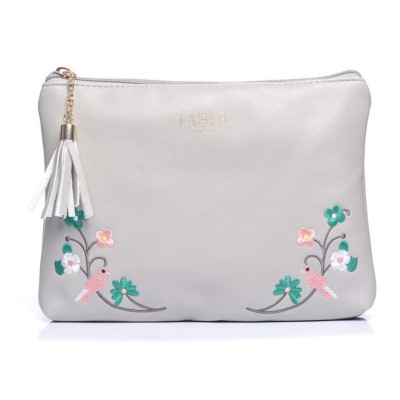 Grey Bird Embroidered Make-Up Bag