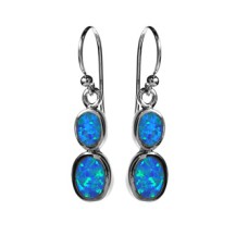 Silver Double Oval Opalique Drop Earrings