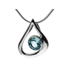 Open Teardrop & Round Blue Topaz Pendant Necklace