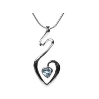 Swirly Heart Blue Topaz Pendant Necklace