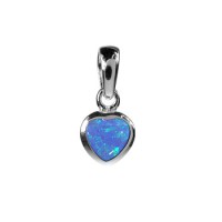 Silver & Created Blue Opal Small Heart Pendant Necklace