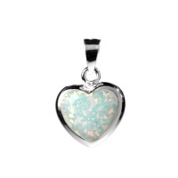 Silver & Created BLUE Opal Heart Pendant Necklace