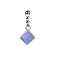 Silver & Created Blue Opal Small Square Pendant Necklace