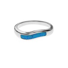 Silver & Created Opal Wavy Band Ring