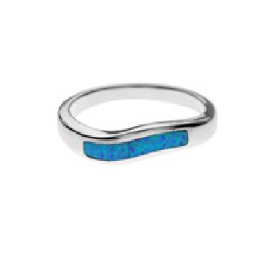 Silver & Created Opal Wavy Band Ring