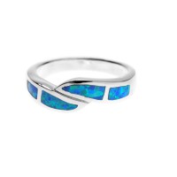 Silver & Created Opal Crossover Ring