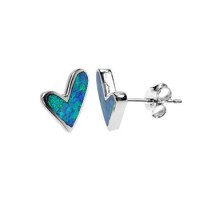 Silver & Created Opal Asymmetrical Heart Studs