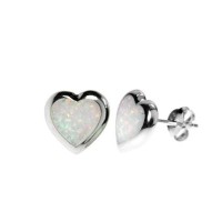 Silver & Created BLUE Opal Small Heart Studs