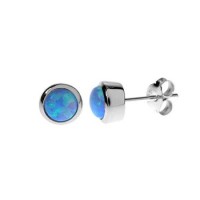 Silver & 6mm Round Created WHITE Opal Studs