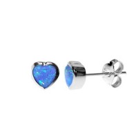 Silver & Created Opal 6mm Heart Studs