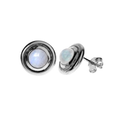 Round Stone Double Bezel Studs