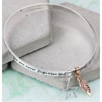 Lisa Angel Silver Charm Bangle - 'Never Forgotten...' Meaningful Words 