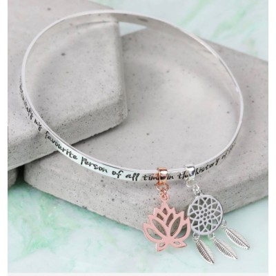 Lisa Angel Silver Charm Bangle -  'My Favourite Person... ' Meaningful Words 