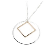 Silver-Plated Circle and Rose Gold Style Square Necklace