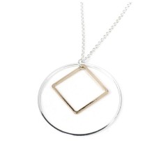 Silver-Plated Circle and Rose Gold Style Square Necklace