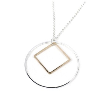 Silver-Plated Circle and Rose Gold Style Square Necklace