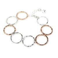 Contemporary Silver And Rose Gold-Plated Beaten Circles Bracelet