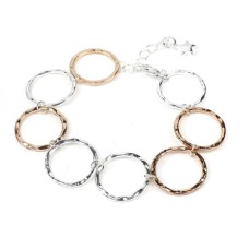 Contemporary Silver And Rose Gold-Plated Beaten Circles Bracelet