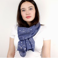 Mid Blue Scarf With Little Silver Stars