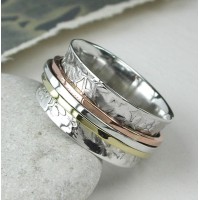 Silver Floral Spinning Ring with 3 Bands 