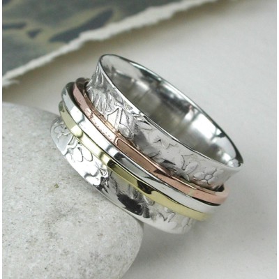 Silver Floral Spinning Ring with 3 Bands 