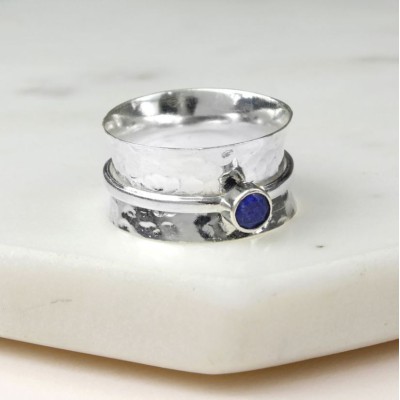 Silver September Birthstone Spinning Ring - Sapphire