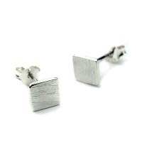 Small Brushed Sterling Silver Square Stud Earrings