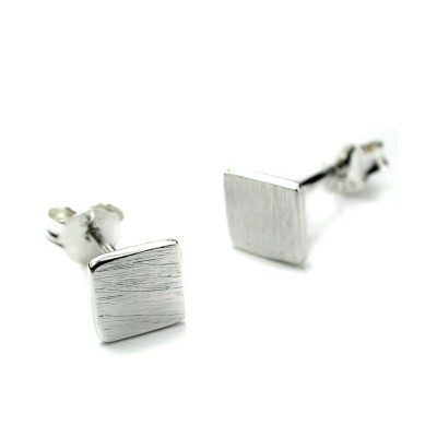 Small Brushed Sterling Silver Square Stud Earrings